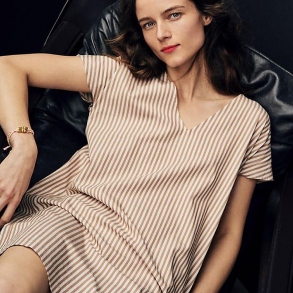 Madewell Tan and White Striped Mini Dress
